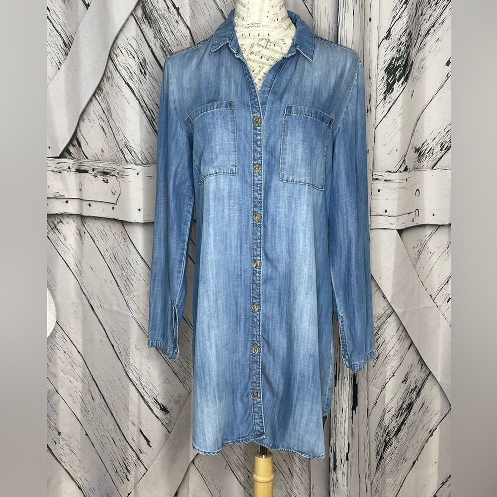 Classic Light Blue Denim Shirt Dress - Women
